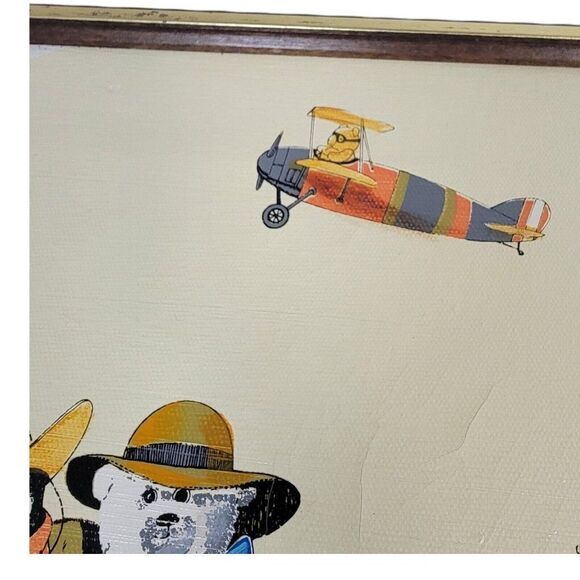 Baby Nursery Canvas Painting Teddy Bear Old Time Train Signed R. Smith Vintage - Picture 4 of 8